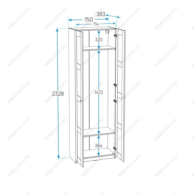 МАКС шкаф 2 двери 75х38х233 серый | изображение 2