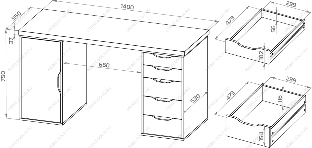 ИНГАР 2/5/ДВ стол письменный 140x75x55, дуб беленый/белый | изображение 2