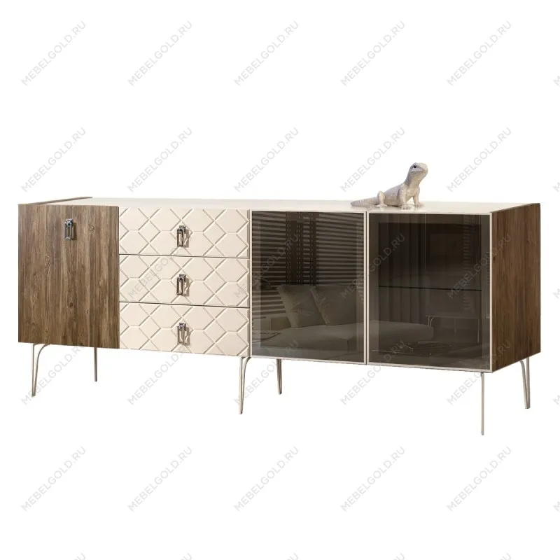 Комод 2.1м Bogemia Woodline Wood Fa (Слоновая кость) (Lakobel/Хром) БМКМ-5[5][10]