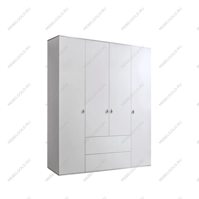 Шкаф 4-х дверный с ящиками Римини (Белый/Серебро) РМШ2/41
