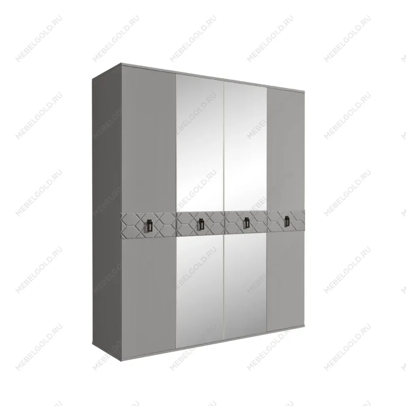 Шкаф 4-х дв. с зеркалами Bogemia Farfalle (Серый/Черный) БМШ1/4(Fa)