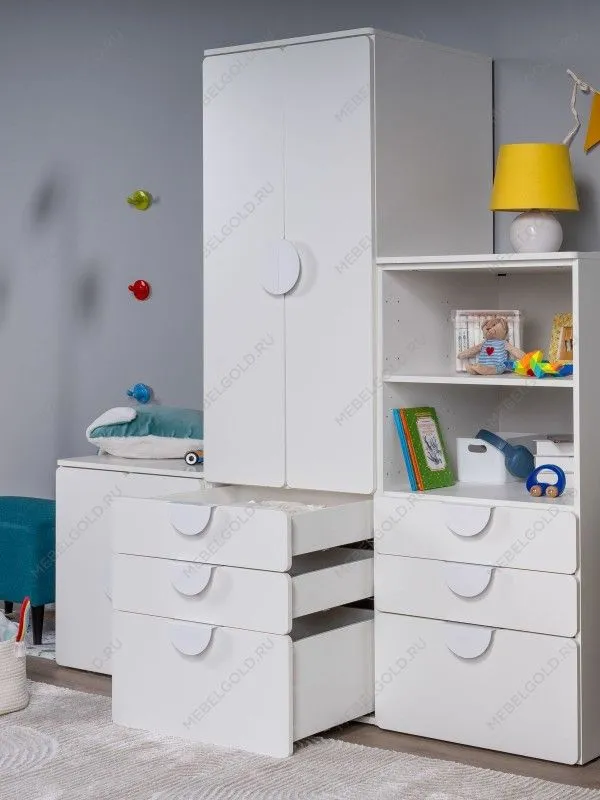 Шкаф распашной Пикси, с двумя дверьми, тремя ящиками и полкой 60x57x180, белый (робкий подснежник) | изображение 6