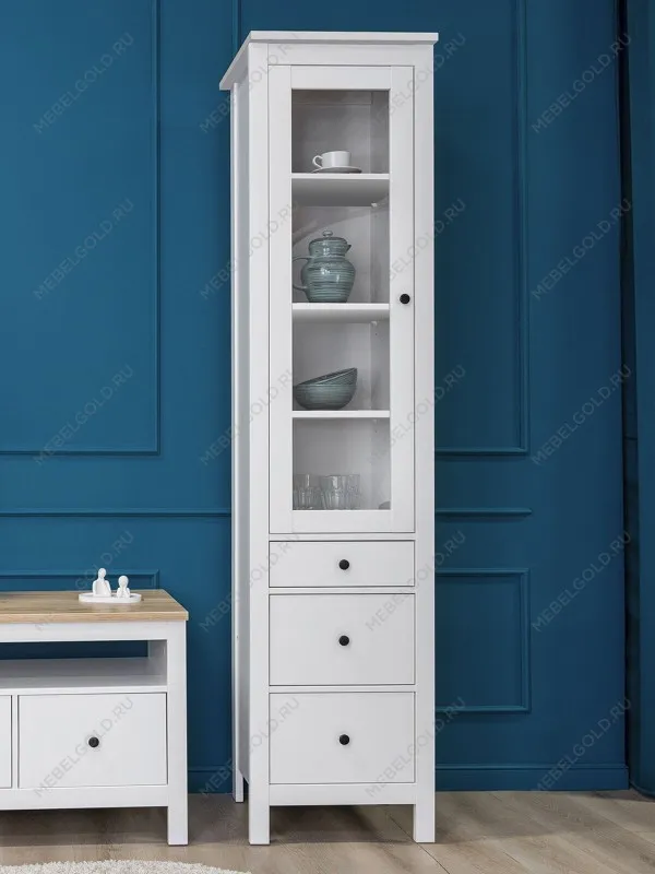 Шкаф с витриной Сага, 50х41х215 см, белый | изображение 1