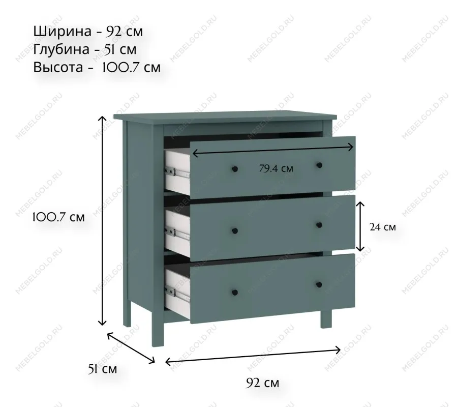 САГА комод 3 ящика темно-бирюзовый | изображение 4