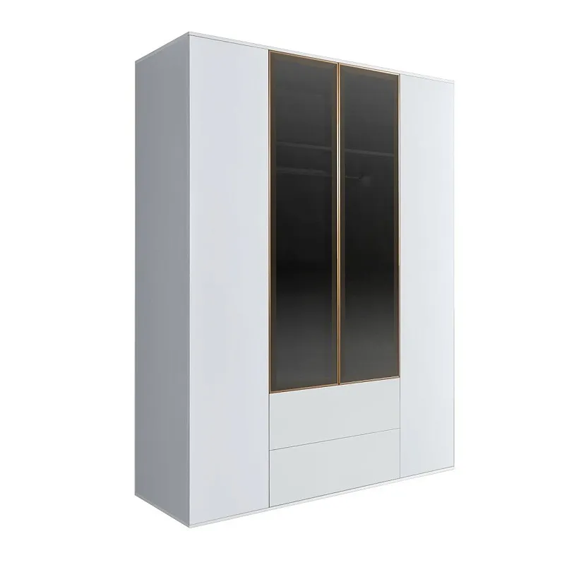 Шкаф 4-х дв. с ящиками Bogemia Air (Белый/Золото) БМШ2/42(2)
