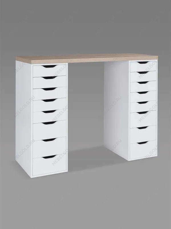 Стол письменный Ингар, 16 ящиков, 140х106х55 см, дуб беленый | изображение 10