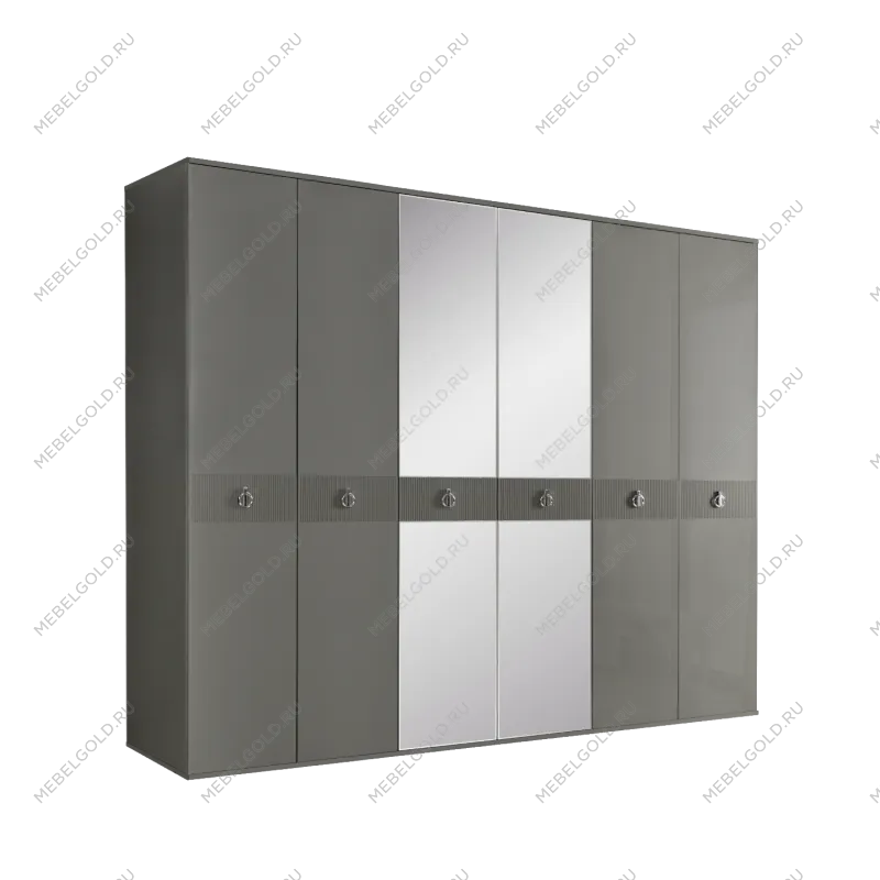 Шкаф 6-ти дверный с зеркалом Римини СОЛО (Серый/Серебро) РМШ1/6(s)