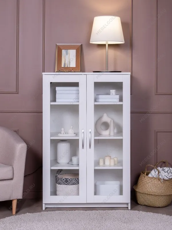 Тумба Сириус, 2 двери со стеклом, 78х41х124 см, белая | изображение 1