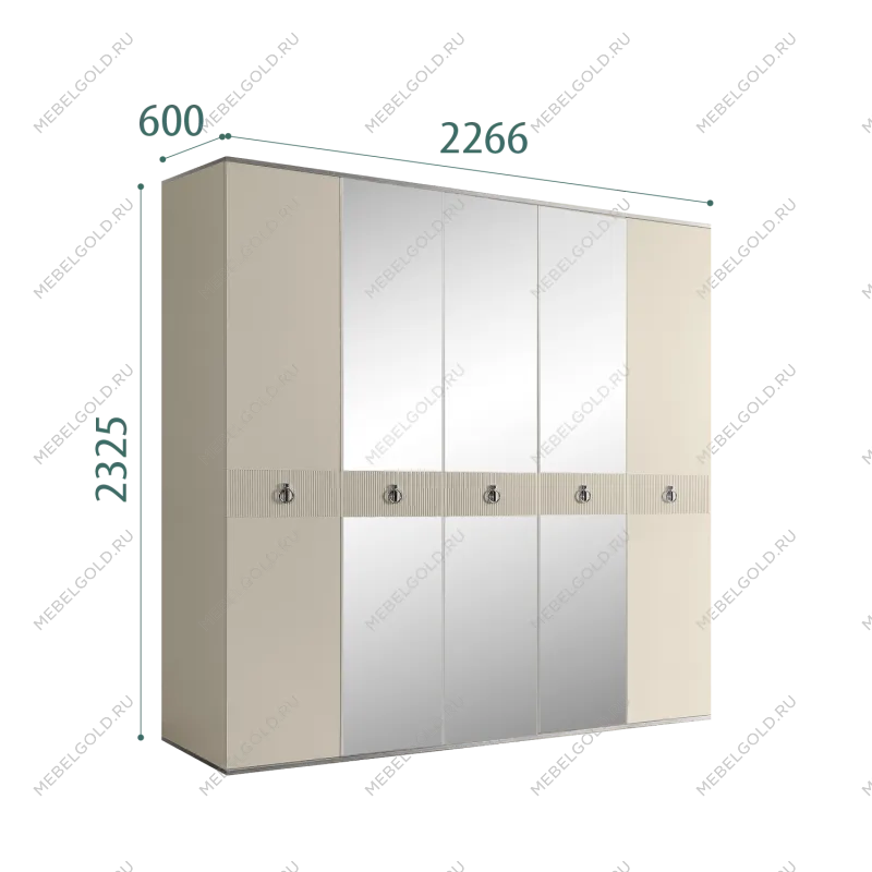 Шкаф 5-ти дверный с зеркалом Римини СОЛО (Ваниль/Серебро) РМШ1/5(s)