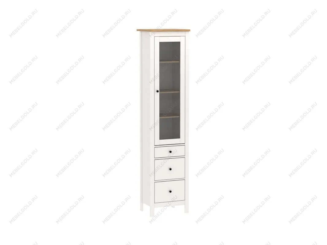 Шкаф с витриной Сага, 50х41х215 см, белый/ясень | изображение 10