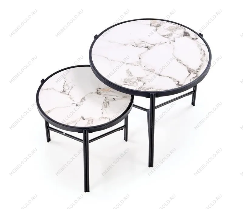 Комплект Halmar FATIMA (2 стола журнальных) (белый мрамор/черный) | изображение 2
