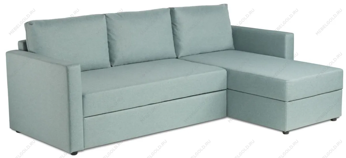 Диван угловой трехместный Вало с коротким подлокотником, мятно-серый, рогожка