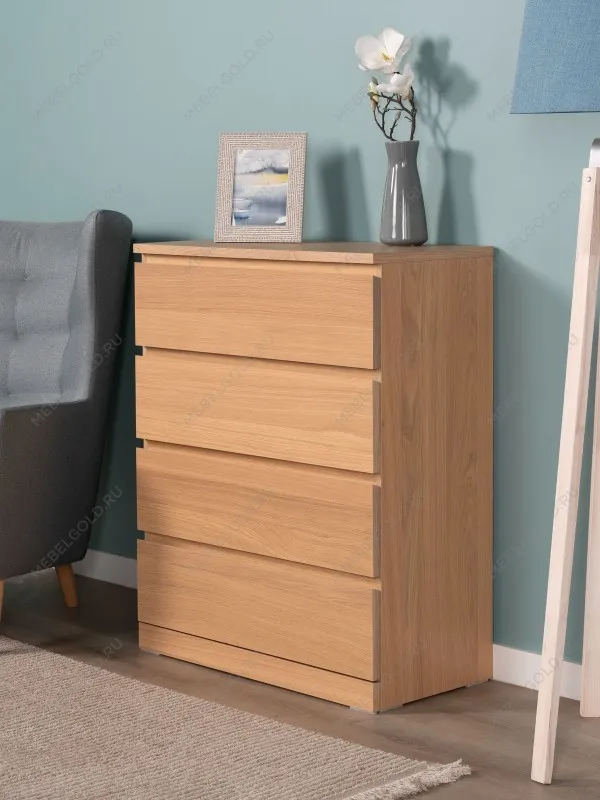 Комод Варма, 4 ящика, 80х100х40 см, шпон натурального дерева, дуб беленый | изображение 1