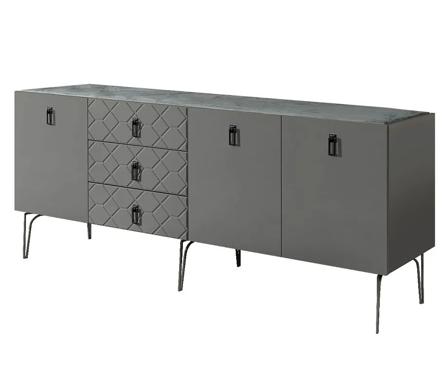 Комод 2.1м Bogemia Farfalle (Серый) (Novabuk/Черный) БМКМ-5(Fa)