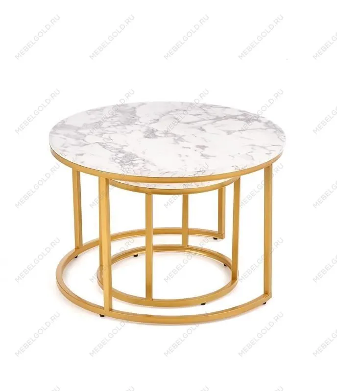 Комплект Halmar PAOLA, 2 стола журнальных (белый мрамор/золотой) | изображение 1