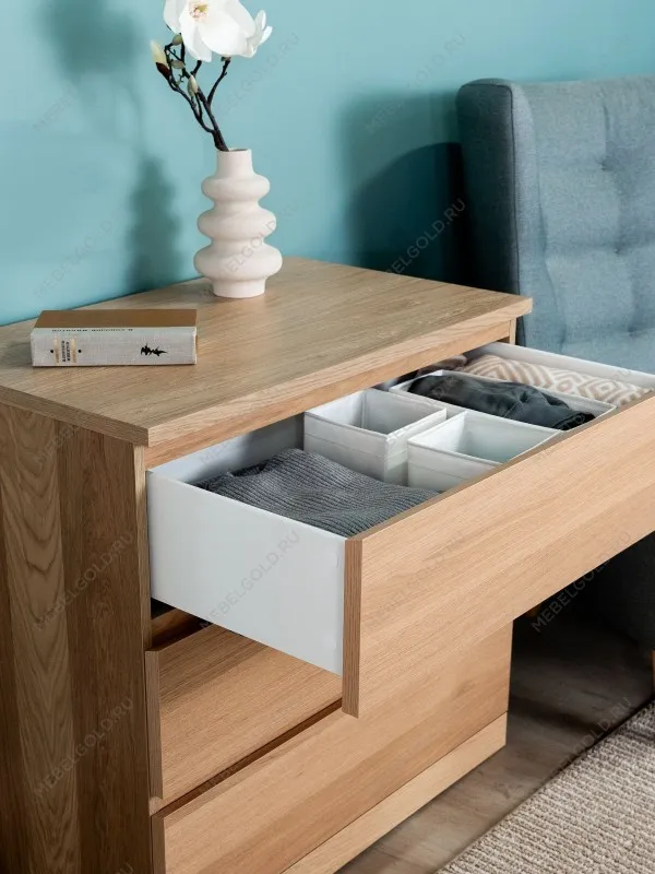 Комод Варма Прайм, 3 ящика, 80х77х48 см, шпон натурального дерева, дуб беленый | изображение 6