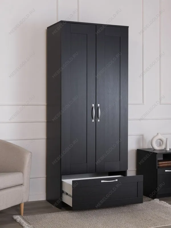 Шкаф Сириус узкий, с выдвижной вешалкой, 2 двери и 1 ящик, 78х41х190 см, черно-коричневый, дуб венге | изображение 4