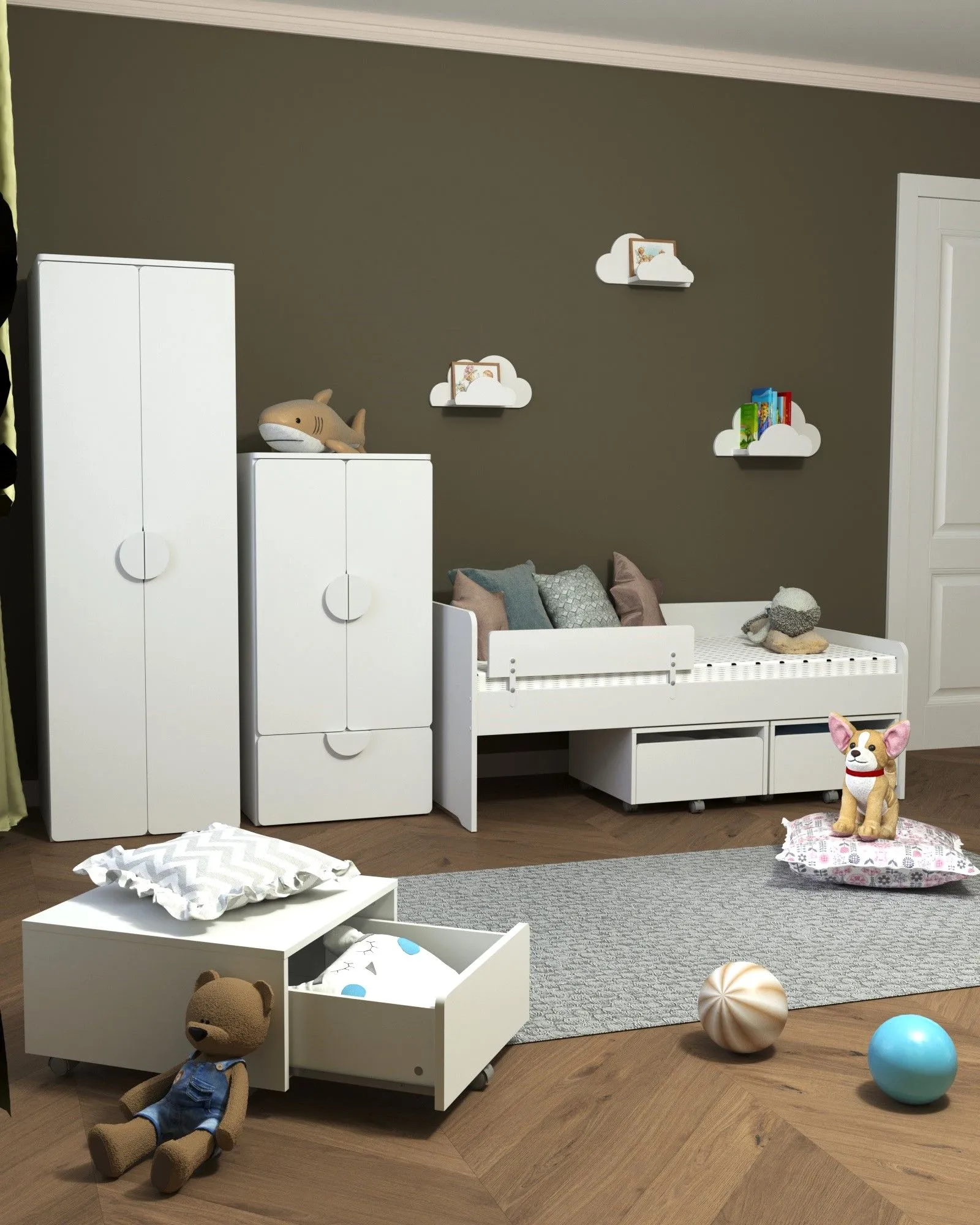 ПИКСИ шкаф распашной с 2 дверьми, полкой и ящиком 60х57х123, робкий подснежник | изображение 5