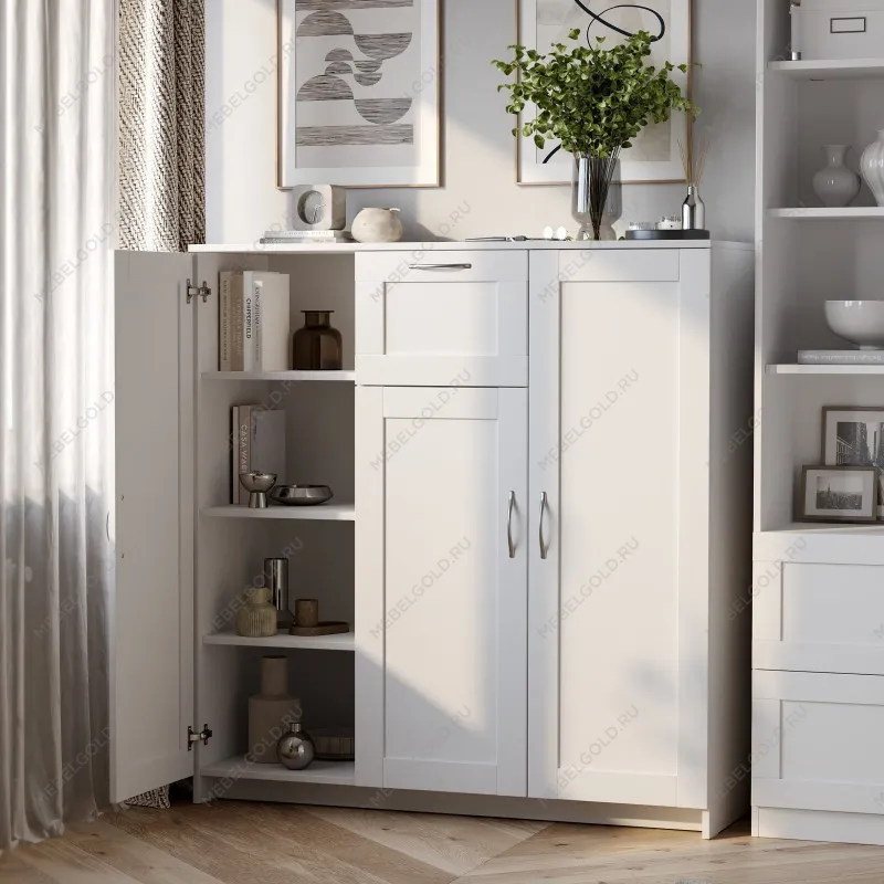 Тумба Сириус 3 двери, 1 ящик, 117х41х124 см, белая | изображение 5