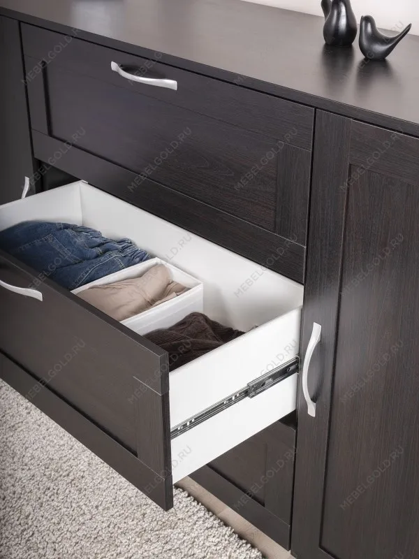 Тумба Сириус, 2 двери и 3 ящика, 156х41х95 см, дуб венге, черно-коричневая | изображение 6