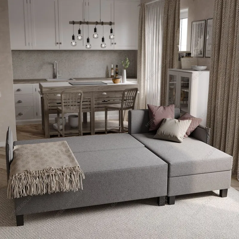 Диван-кровать угловой КИРКАС, 217х90х77 см, светло-серый | изображение 1