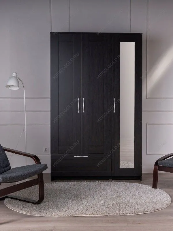 Шкаф Сириус, 3 двери и 1 ящик 117х50х190 см, с зеркалом, черно-коричневый, дуб венге | изображение 5