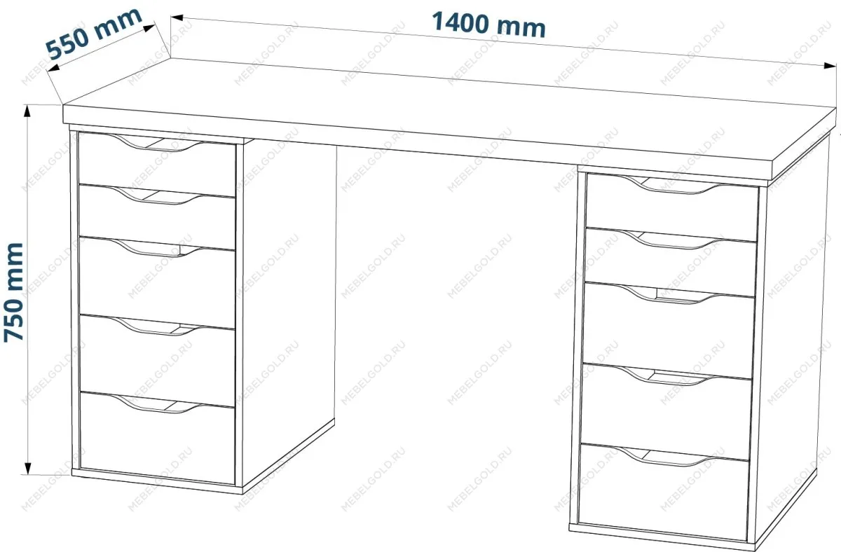 Стол письменный Ингар, 10 ящиков, 140х75х55 см, белый, столешница дуб беленый | изображение 12
