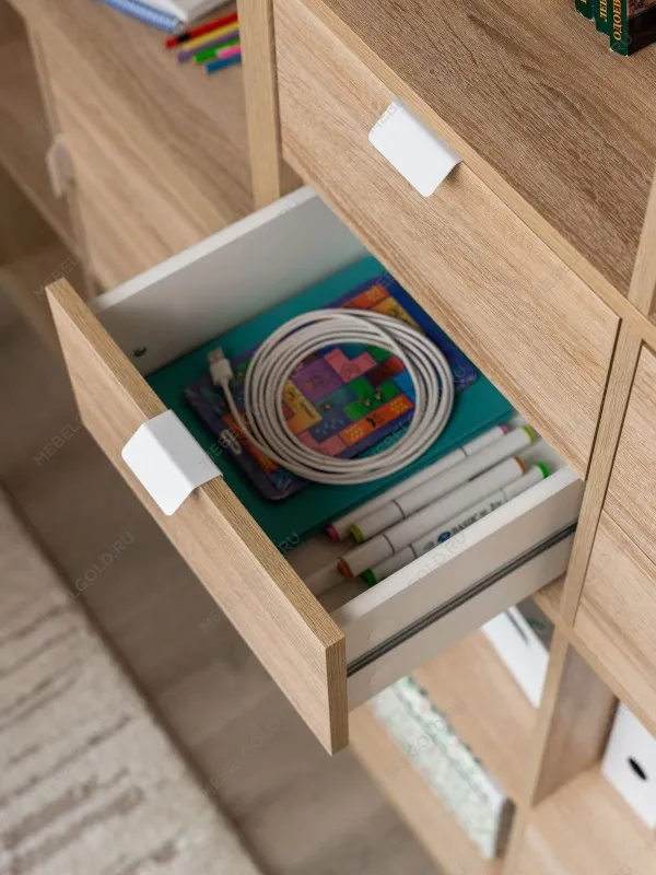 Модуль с двумя ящиками , для стеллажа ФОРА, ручка металл, 33х33х37, дуб беленый | изображение 7