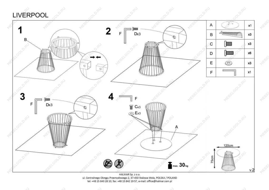 Стол обеденный Halmar LIVERPOOL (прозрачный/золотой) | изображение 9