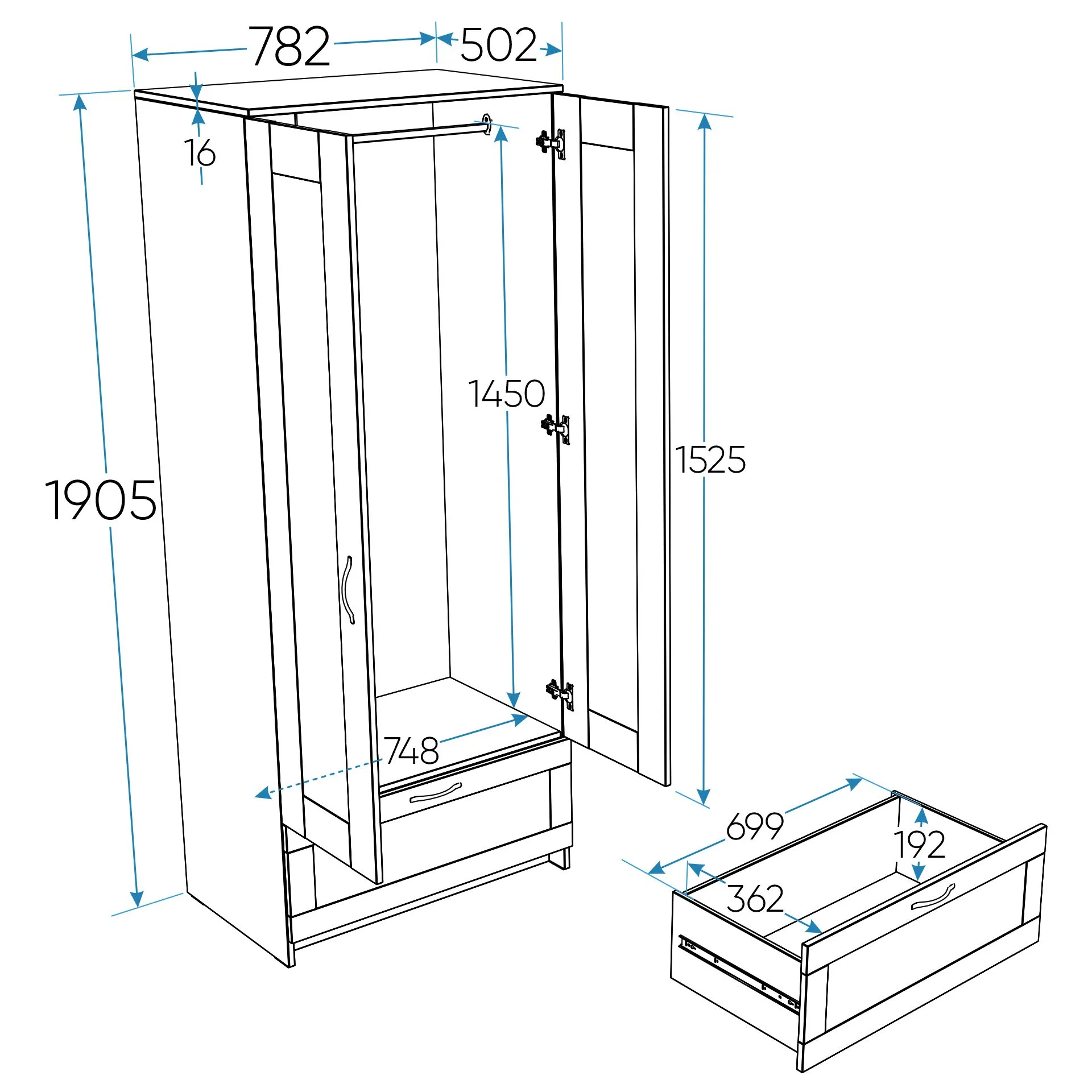 Шкаф Сириус, 2 двери и 1 ящик, 78х50х190 см, белый | изображение 17