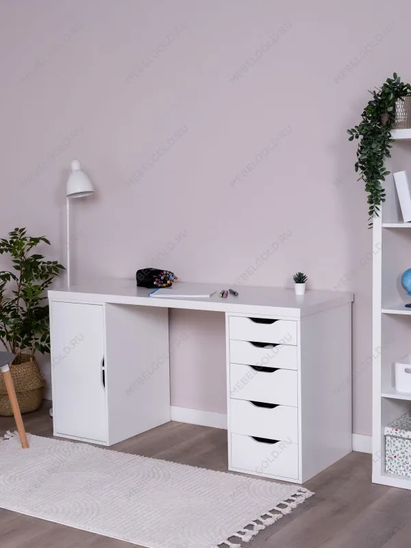 Стол письменный Ингар, с дверцей и 5 ящиками, 140x75x55, белый | изображение 3