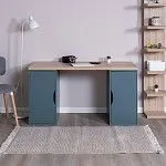 ИНГАР 2/ДВ/ДВ стол письменный 140x75x55, дуб беленый/серо-бирюзовый | изображение 3