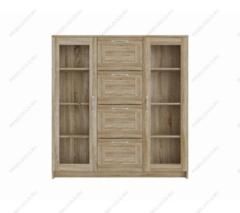 БРИМНЭС / СИРИУС тумба ИКЕА / IKEA 2 двери со стеклом и 4 ящика 117х123 сонома | изображение 1