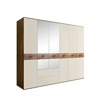 Шкаф 6-ти дверный с зеркалами, с ящиками, Bogemia Woodline Wood Fi (Слоновая кость/Хром) БМШ1/61(Wo)