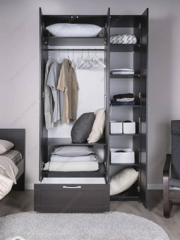 Шкаф Сириус, 3 двери и 1 ящик с зеркалом, 117х59х220 см, черно-коричневый,дуб венге | изображение 1