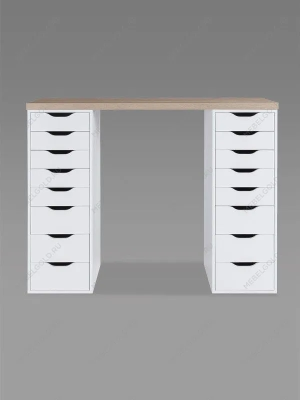 Стол письменный Ингар, 16 ящиков, 140х106х55 см, дуб беленый | изображение 9