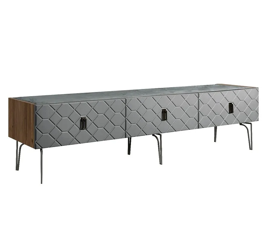 Тумба телевизионная 2.1м Bogemia Woodline Fa (Серый) (Novabuk/Черный) БМТ-2