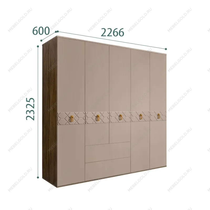 Шкаф 5-ти дверный с ящиками, Bogemia Woodline Fa (Мокка/Золото) БМШ2/51(Fa)