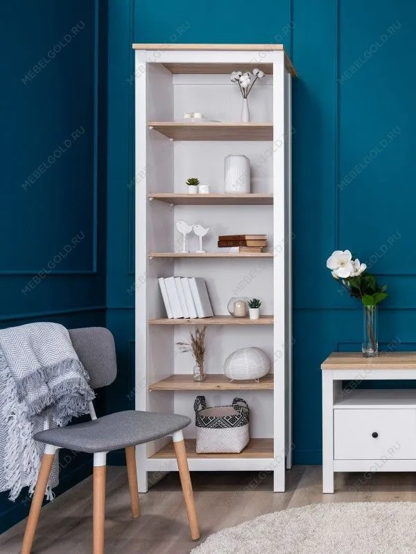 Стеллаж Сага, 70х42х215 см, белый/ясень | изображение 1