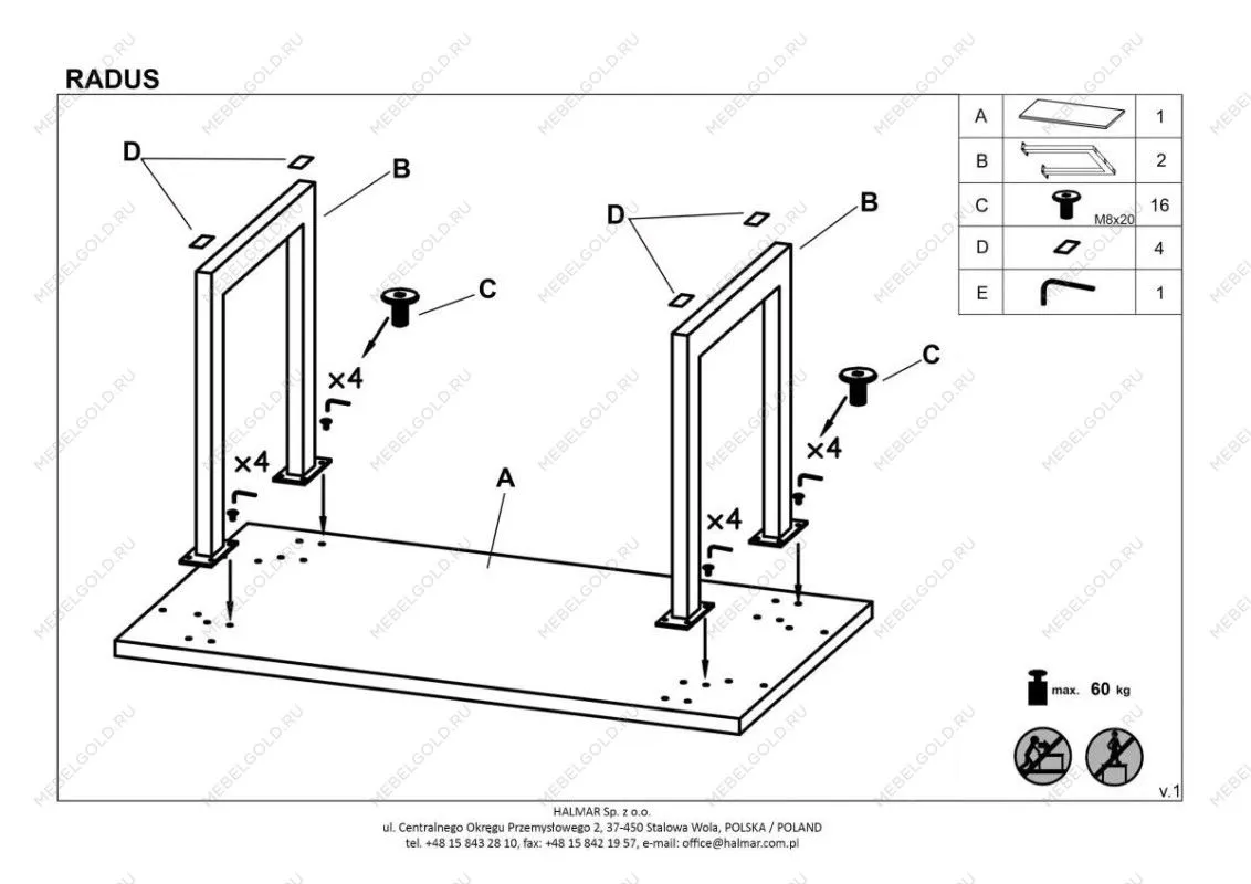Стол обеденный Halmar RADUS 140x85 (дуб натуральный/черный) | изображение 4