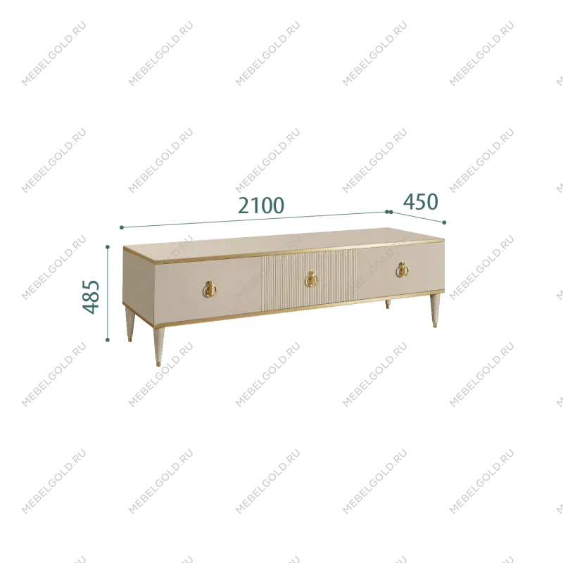 Тумба под телевизор 3 ящика Римини СОЛО (Ваниль/Золото) РМТ-4(s)