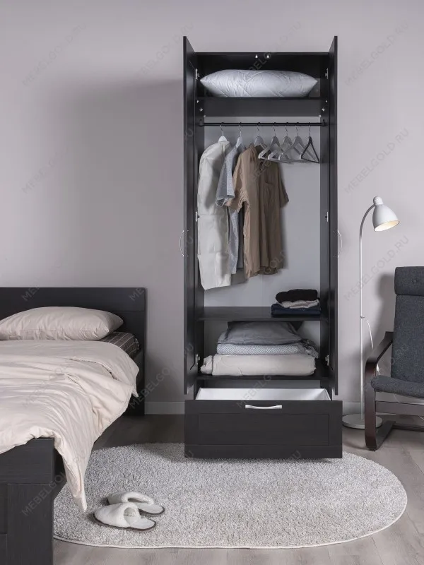 Шкаф Сириус, 2 двери и 1 ящик, 78х59х220 см, черно-коричневый, дуб венге | изображение 1