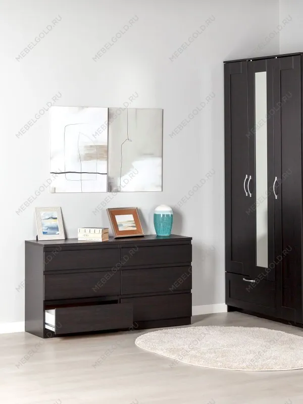 Комод Кастор, 6 ящиков, 129х40х71 см, черно-коричневый, дуб венге | изображение 2