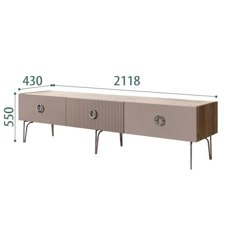 Тумба телевизионная 2.1м Bogemia Woodline Fi (Мокка) (Novabuk/Хром) БМТ-2[10]