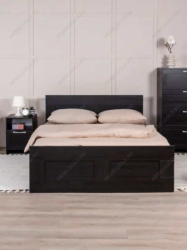 Кровать двуспальная Сириус, 140х200 см, черный, дуб венге | изображение 1