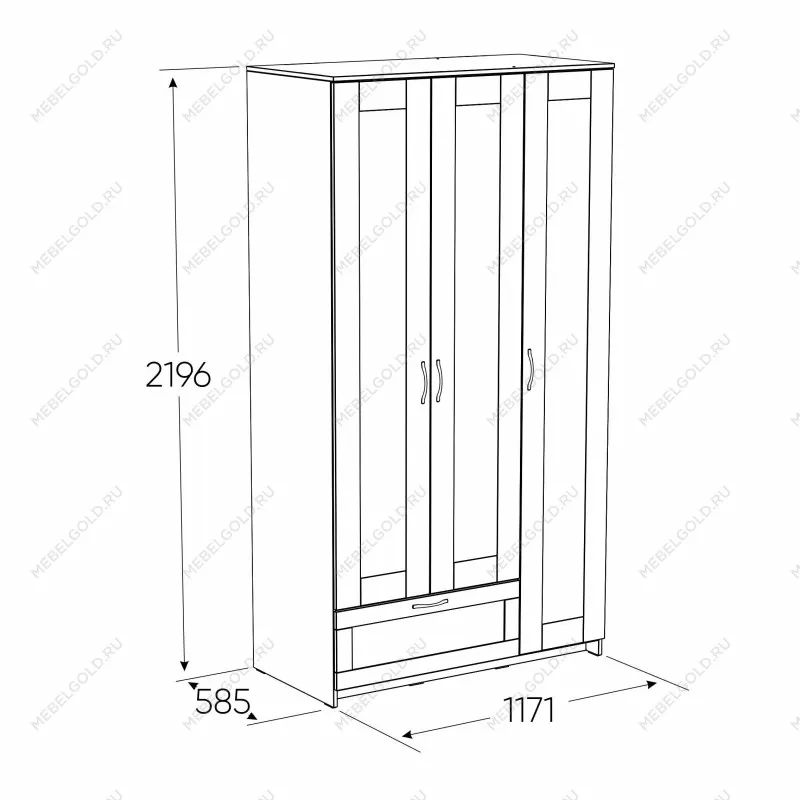 Шкаф Сириус, 3 двери и 1 ящик, 117х59х220 см, дуб сонома | изображение 21