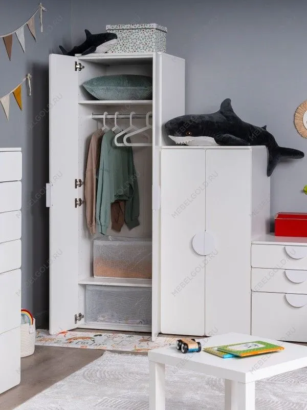 Шкаф Пикси распашной, с двумя дверьми и полкой 60x57x180, белый (робкий подснежник) | изображение 2