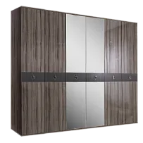 Шкаф 6-ти дверный с зеркалом Римини СОЛО (Орех империя/Серебро) РМШ1/6(s)