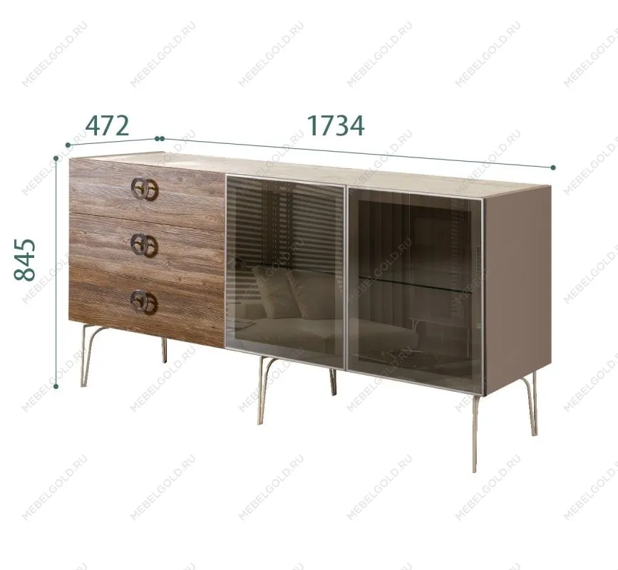 Комод 1.6м Bogemia Wood Fi (Мокка) (Novabuk/Хром) БМКМ-4(Wo)[5]