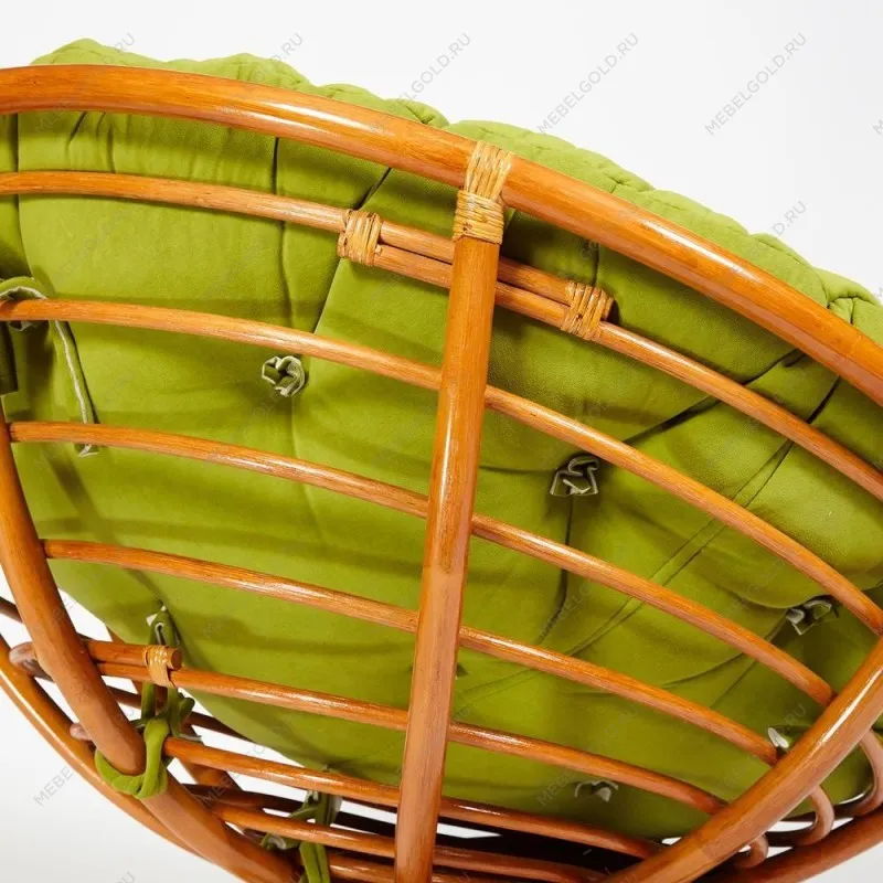 Кресло-качалка Papasan с подушкой Коньяк, флок Олива | изображение 3